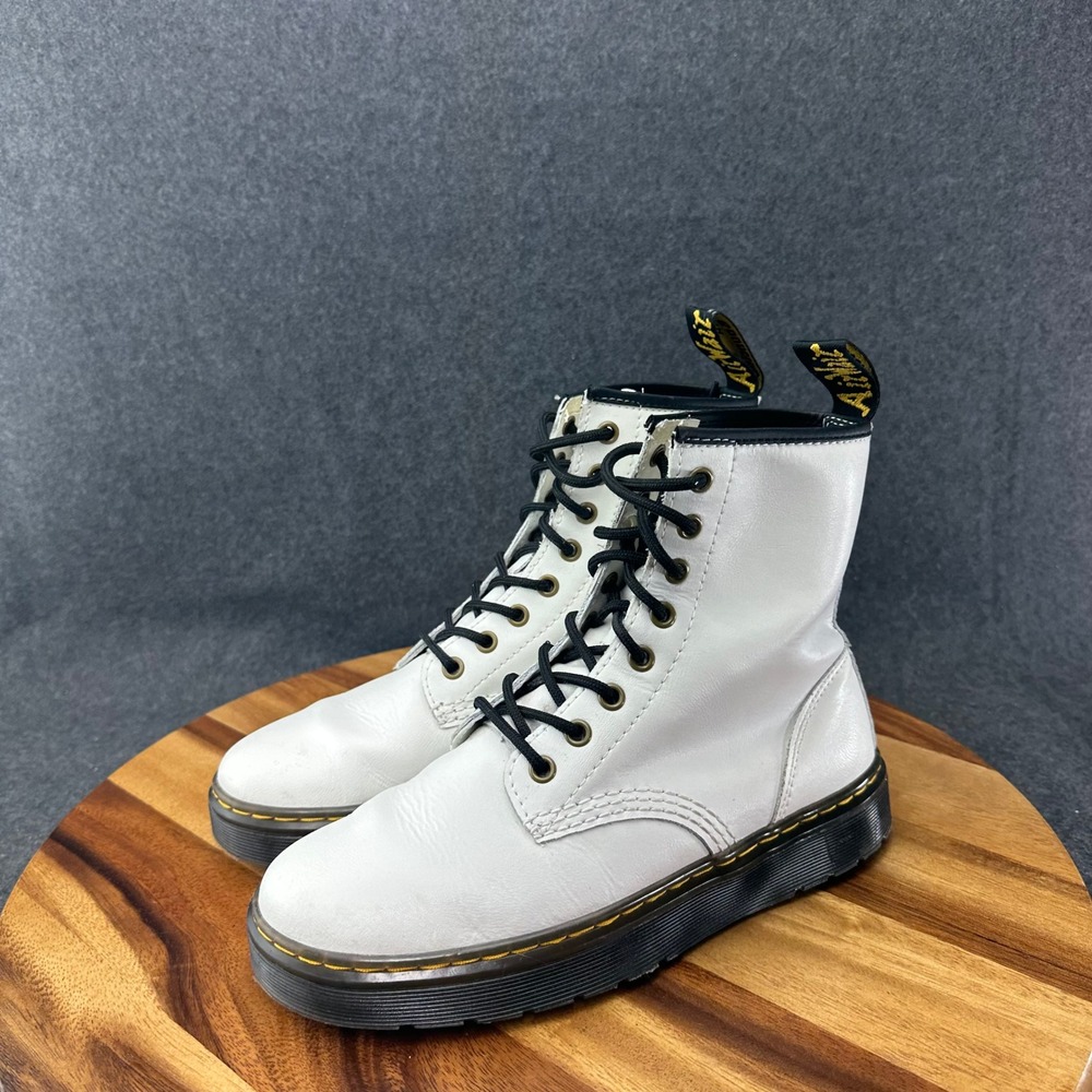 Dr. Martens AirWair Zavala Leather Combat Boots White Men's Size 7 Womens 8 - Picture 4 of 10